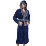 Inner Wish Mens Hooded Robe, Plush Long Bath Robes Cozy Warm Bathrobe Fuzzy male Spa Robe with Pockets,Black+Burgundy, S