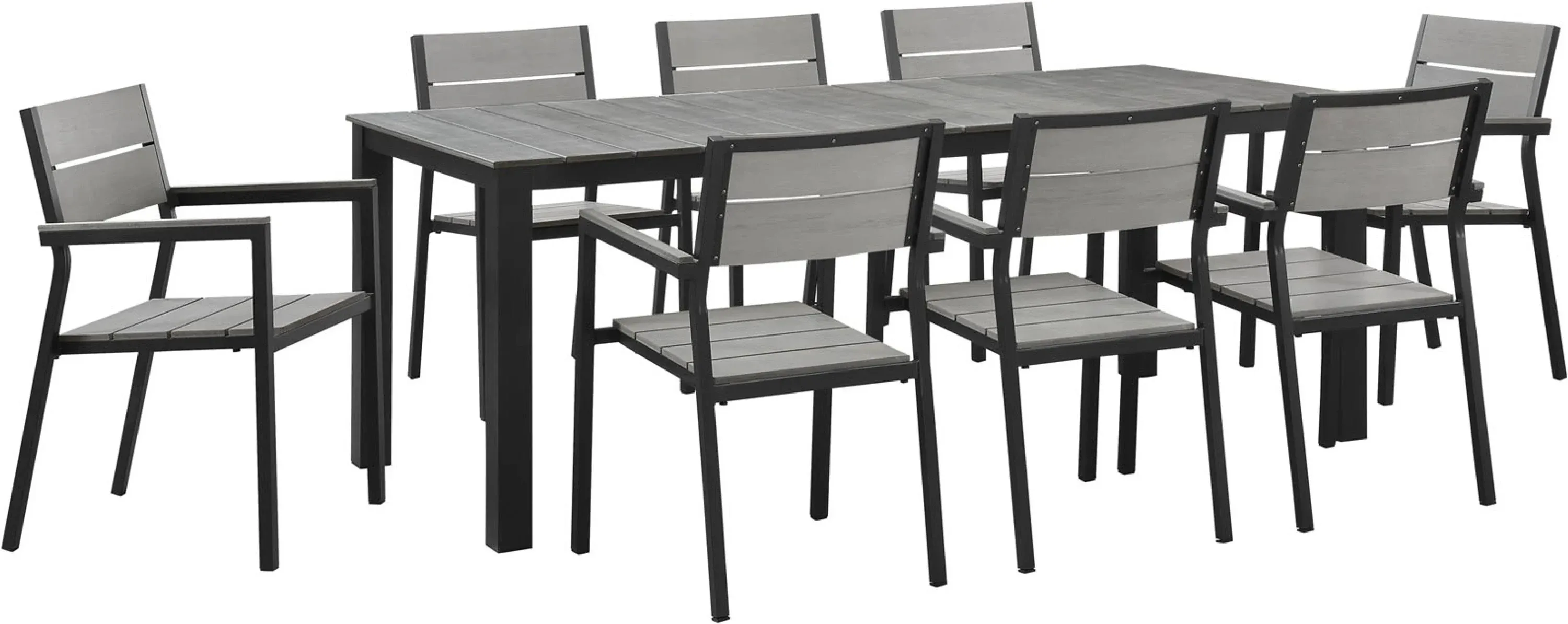 Modway Maine Aluminum 9-Piece Outdoor Patio Dining Set with 80" Dining Table and Eight Dining Armchairs in Brown Gray