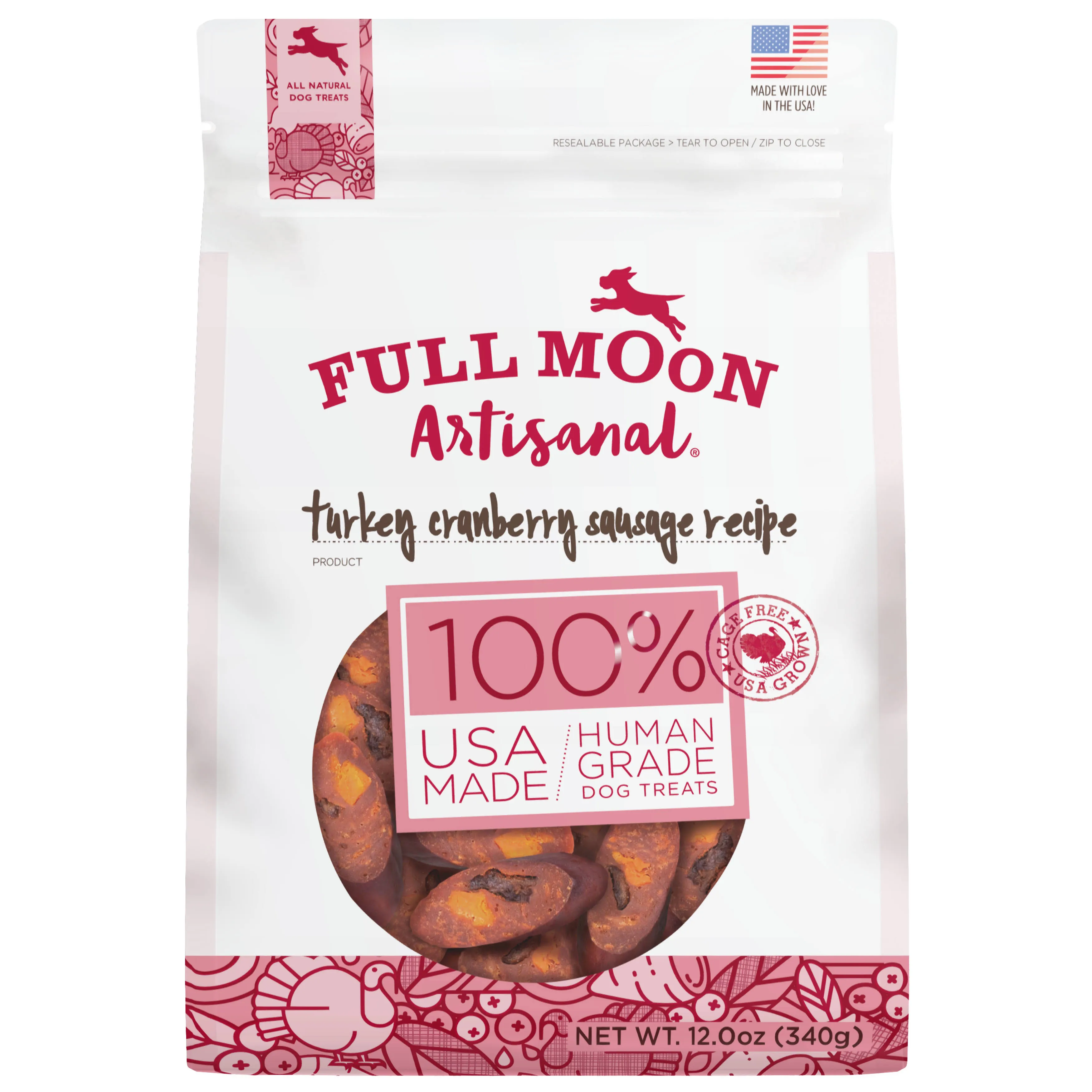 Full Moon Dog Treats, Turkey Cranberry Sausage Recipe - 12 oz