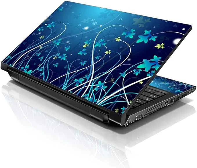 LSS Laptop 17-17.3" Skin Cover with Colorful Blue Floral Pattern for HP Dell ...