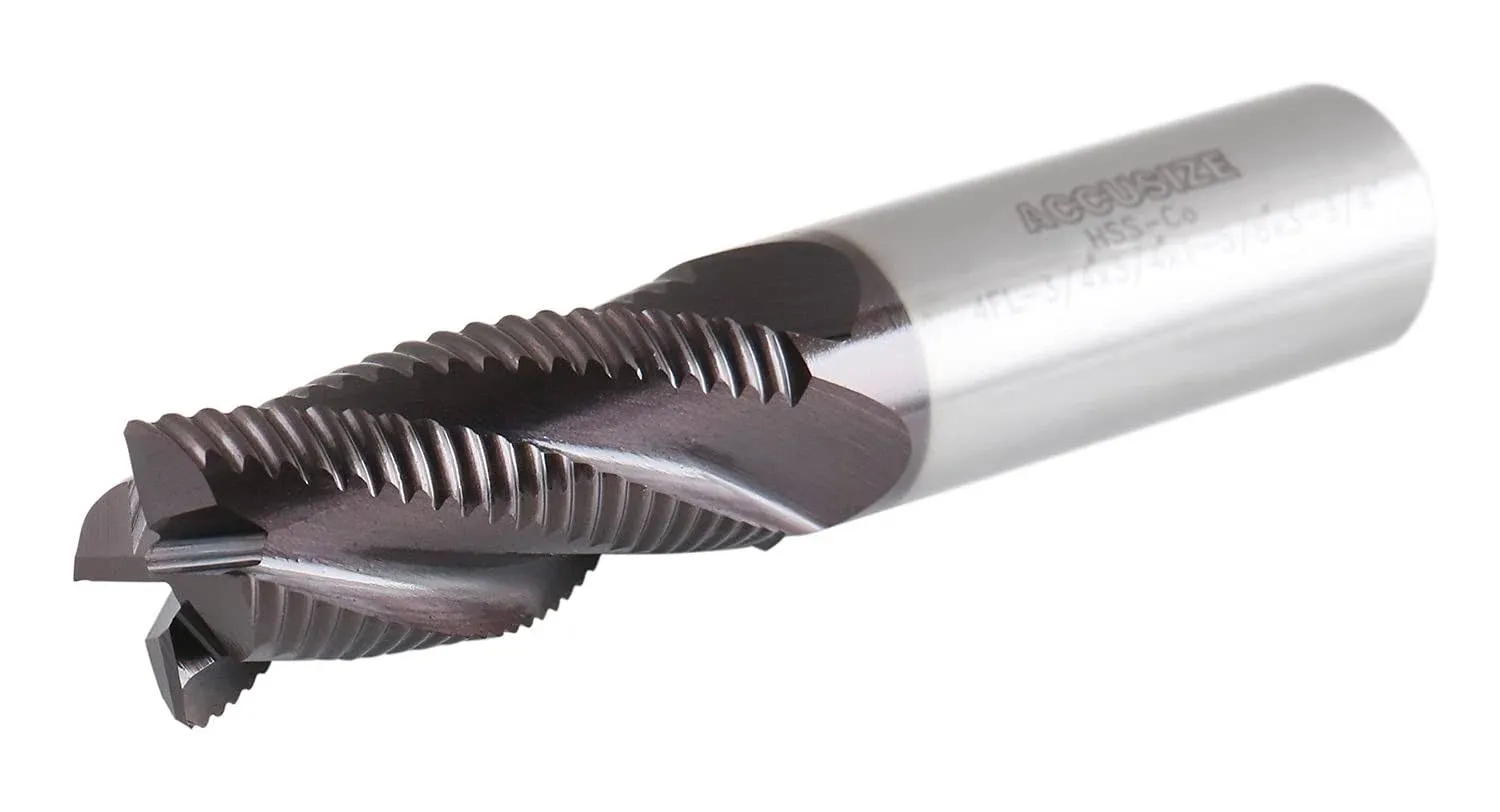 Accusize Industrial Tools 3/4'' Fine Tooth M42 8% Cobalt Tialn Roughing End Mill, 3/4'' Shk Dia, 1-5/8'' Flute Length, 3-3/4'' Oal, 4 Flute, 1104-0034