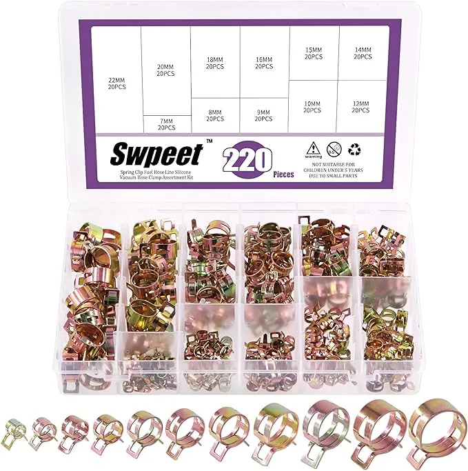 Swpeet 220pcs 11 Sizes 7-22mm Spring Band Type Action Hose Clamps Pipe Clamp ...