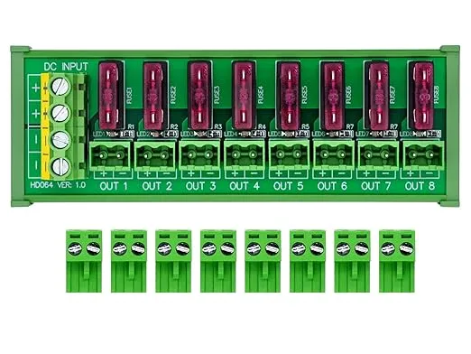 DIN Rail Mount DC 5-32V 8 Channel Pluggable Top Wiring Terminal Block Power Distribution Fuse Module, HCDC HD064VT