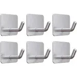 VIS'V Adhesive Hooks, Silver Self Adhesive Wall Hooks Heavy Duty Stainless Steel Waterproof Shower Stick on Hooks Sticky Towel Hooks for Bathroom