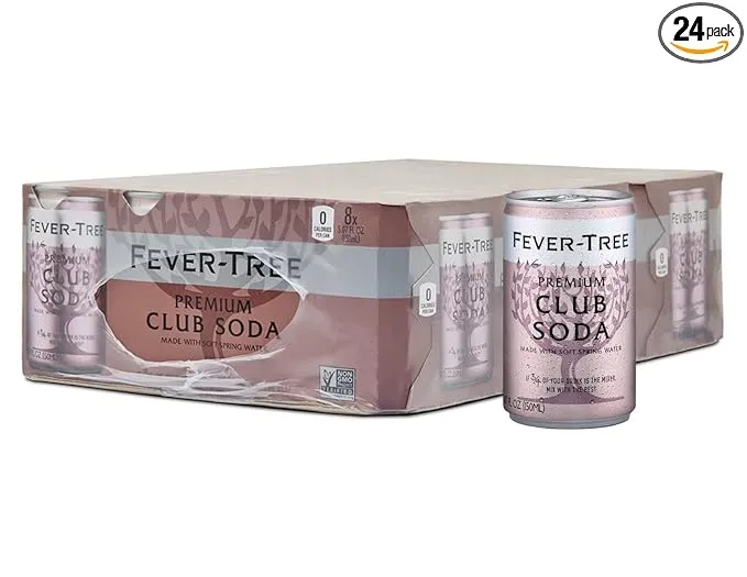 Fever Tree Club Soda Club Soda - Premium Quality Delicate with perfect carbonation - Refreshing Beverage for Cocktails & Mocktails. Naturally Sourced Ingredients, No Artificial Sweeteners or Colors - 5.07 Fl Oz (Pack of 24)(Packaging May Vary)