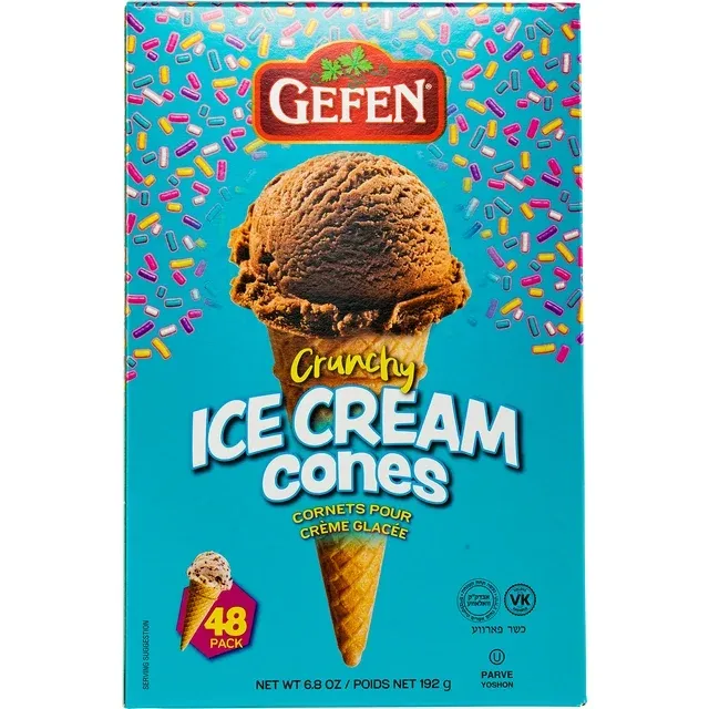 Gefen Ice Cream Cones, 48 CT | Crunchy & Delicious | No Sugar | Great for Parties | Kosher