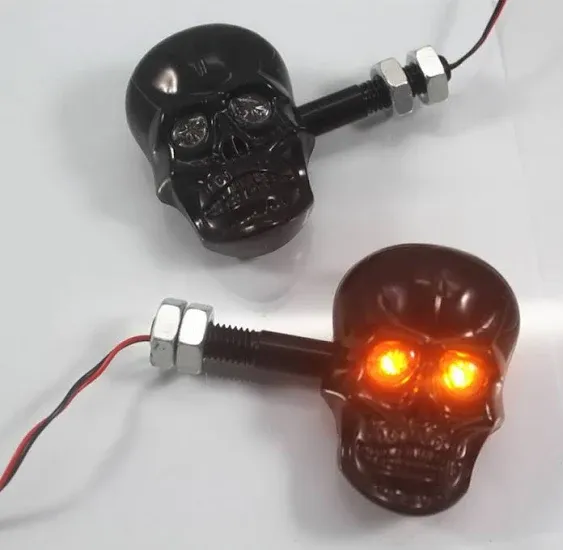 Motorcycle 10mm Screw Skull Head LED Amber Turn Signal Indicator Light (Black)