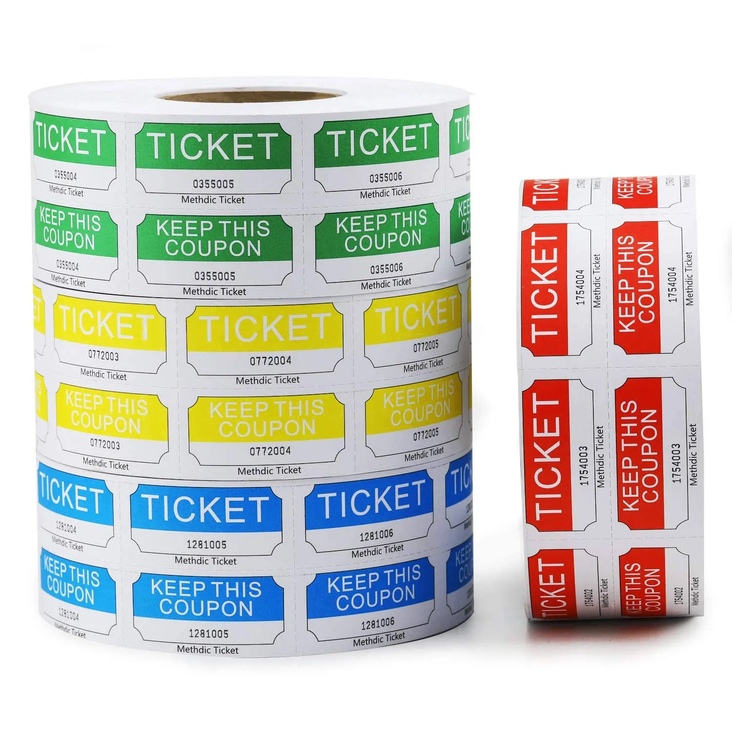 Methdic Raffle Tickets Double Roll 4 Colors Set 1000 Tickets per Roll