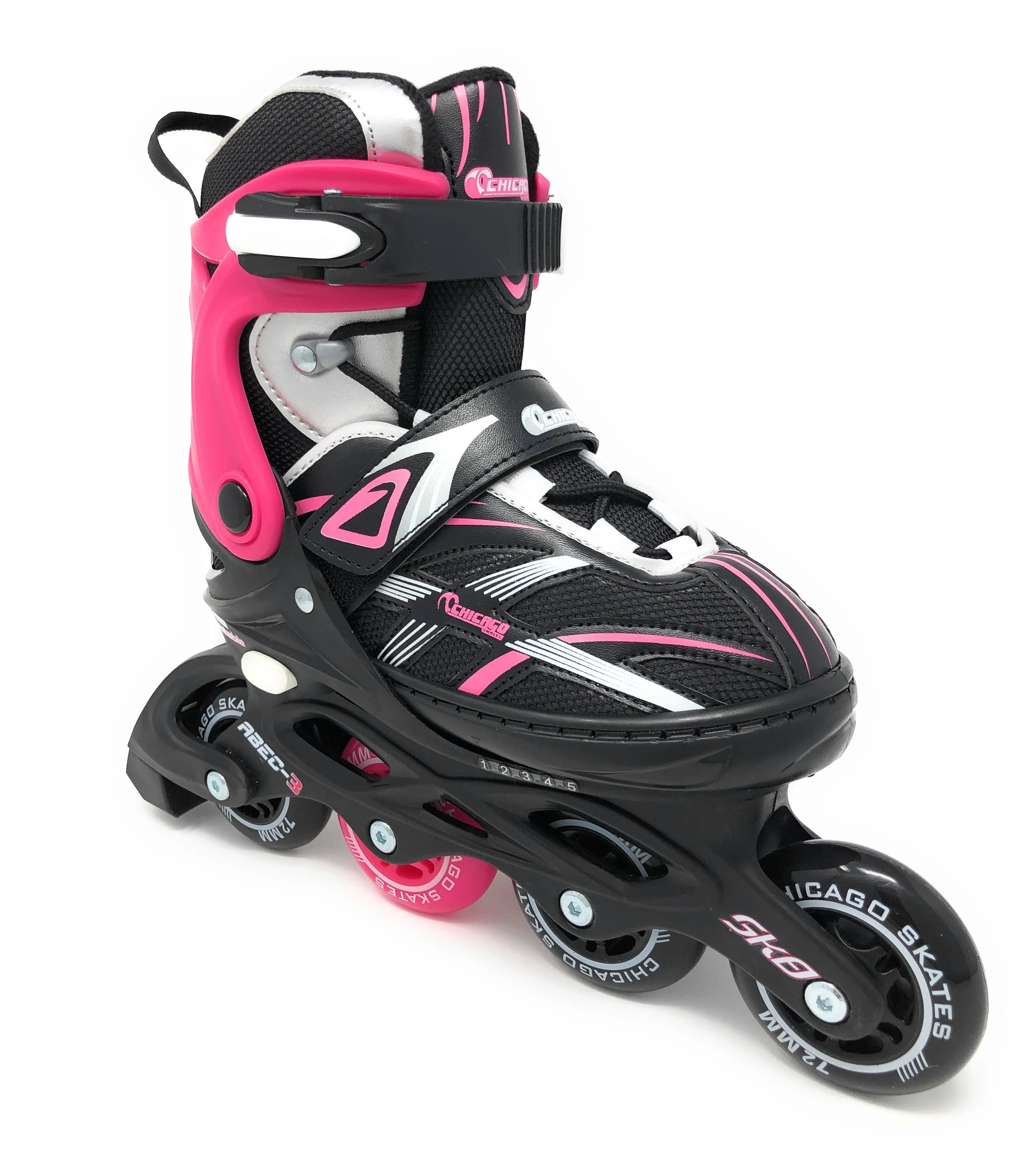 Chicago Skates Adjustable Kids&#039; Inline Skates - Black/Pink (5-8)