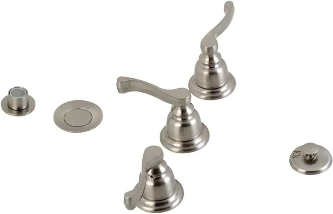 Kingston Brass Kb328 Magellan Satin Nickel Three-Handle Bidet Faucet with Brass Pop-Up