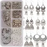 SUNNYCLUE 1 Box DIY 6 Pairs Vintage Ethnic Indian Dangle Earrings Making Kit Jhumka Jhumki Bollywood Gypsy Oxidized Chandelier Jewelry Craft Supplies for Beginners Instruction