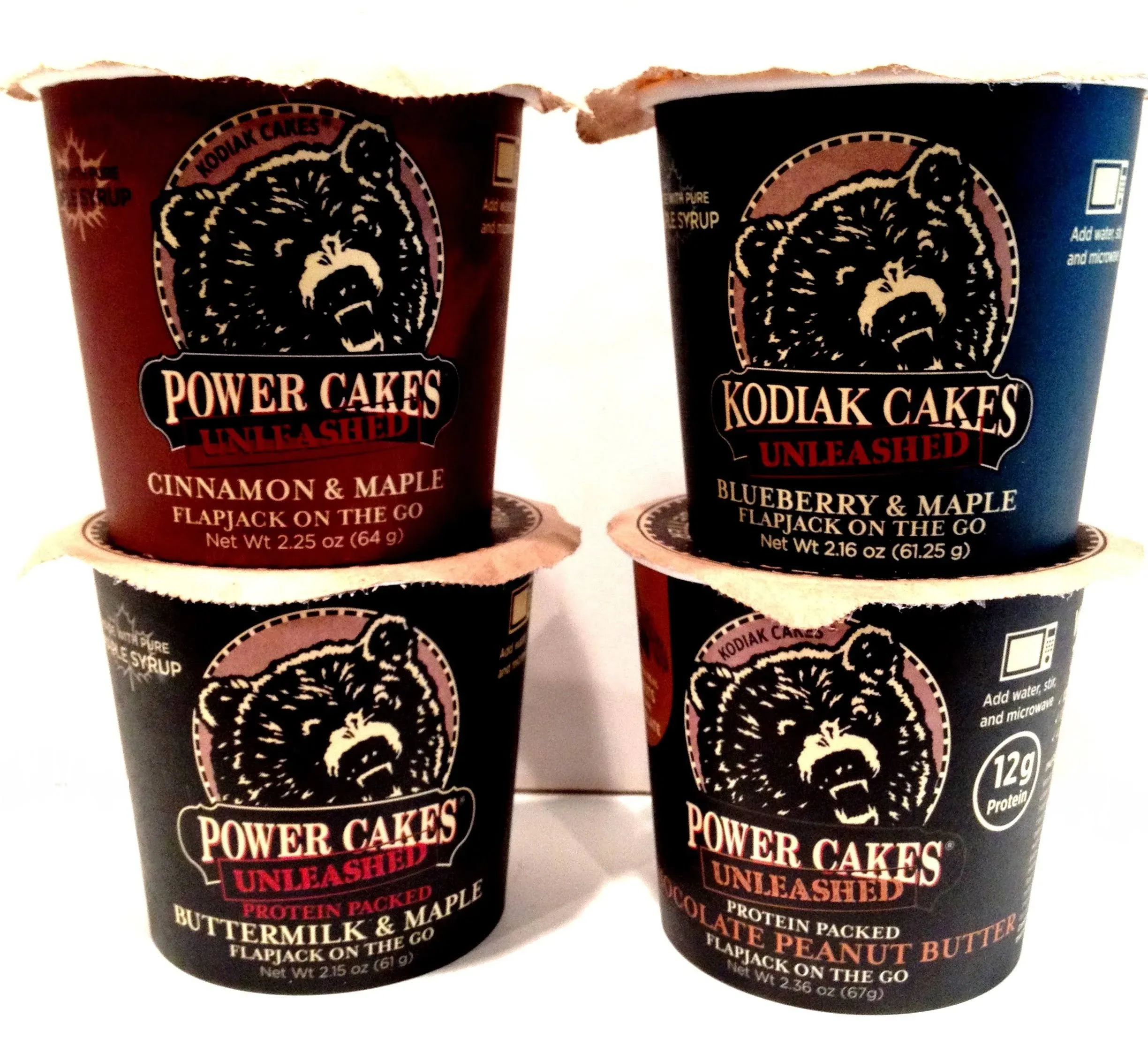 Kodiak Cakes Unleashed, Flapjack on the Go ULTIMATE Variety 8 Pack, 2 cups each of CHOCOLATE & PEANUT BUTTER, BLUEBERRY & MAPLE, CINNAMON & MAPLE, BUTTERMILK & MAPLE, 100% Whole Grain.