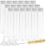 DEPEPE 18pcs 115ml Clear Flat Plastic Test Tubes with Screw Caps 30 x 180mm with 3 Funnels and 1 Brush, Large Test Tubes