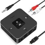 Golvery Bluetooth 5.0 Transmitter Receiver for TV, 2 in 1 Bluetooth Aux Adapter for PC/DVD/MP3/Car/Home Stereo/Speaker/Gym, Optical/RCA/AUX Connection, 25 Hours Playtime, Pair 2 Devices Simultaneously