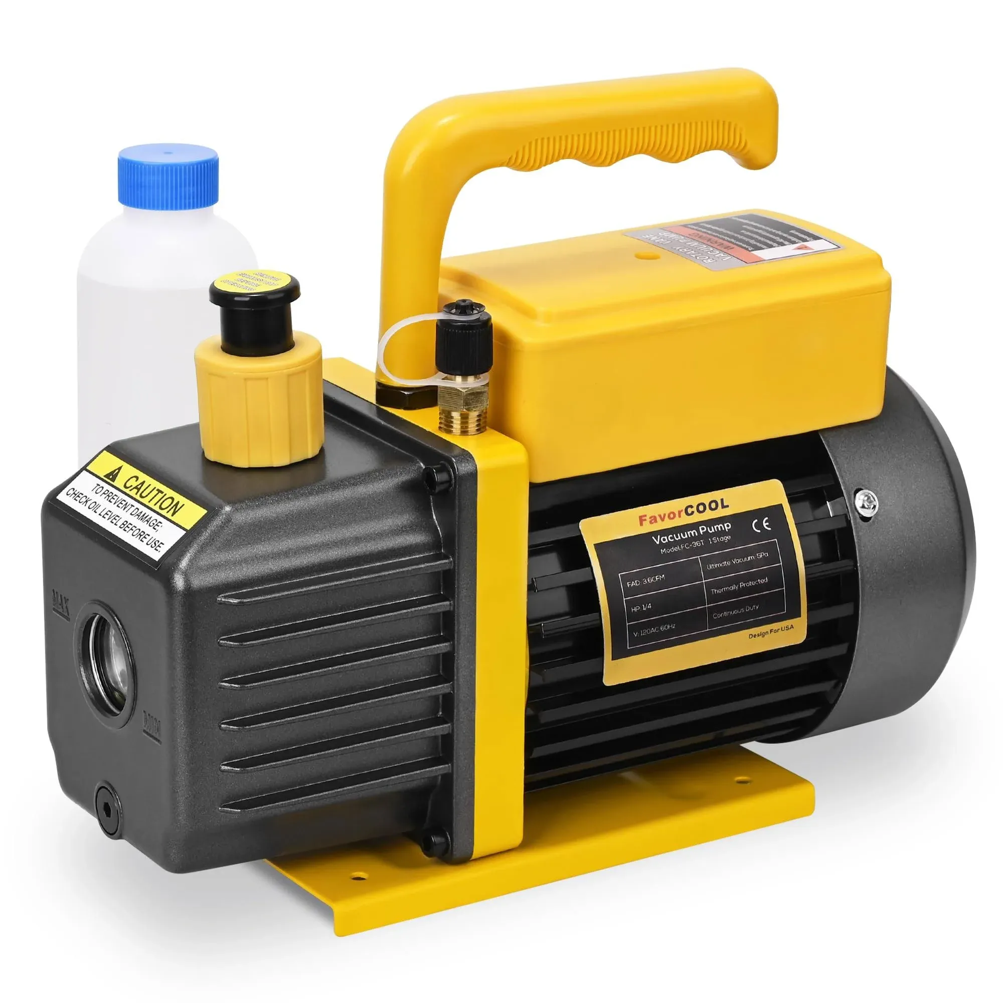 3.6 CFM Vacuum Pump, 110V 1/4 HP Single Stage Rotary Vane HVAC Air Vacuum Pump, AC Refrigerant Recharging for R134a R410a R22 Systems, Vacuum Pump Automotive, 300ml Oil Included