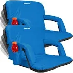  Pack Extra Wide Stadium Seats with Back Support - Deluxe 2 2 Pack, Blue