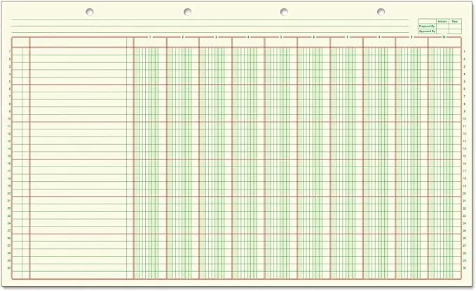 Adams Columnar Pad 14" x 8 1/2" 50 Pages 50 Sheets 10 Columns Green