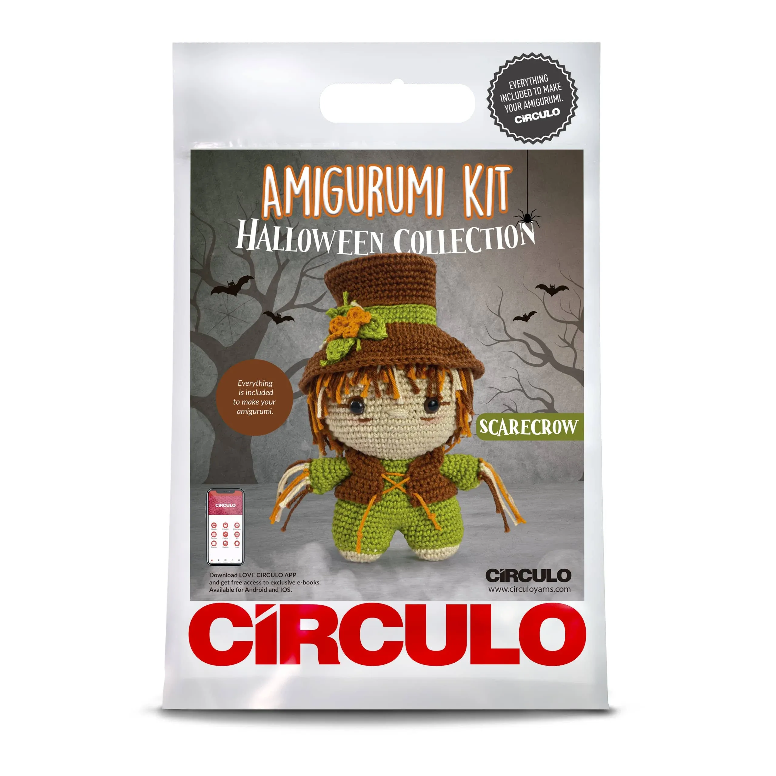 Circulo Amigurumi Crochet Kit - Halloween - All Included, Easy Instructions - Crochet Kit for Intermediate - Crochet Set - Character Crochet Kit, Premium Amigurumi Yarn for Crocheting – Scarecrow