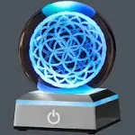 XINTOU 3D The Seed of Life Lotus Crystal Ball with LED Colorful Lighting Touch base,sacred Geometry Grid Spheres Decorative B