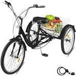 VEVOR Adult Tricycle Single Speed 7 Speed Three Wheel Bike Cruise Bike 24 inch Seat Adjustable Trike with Bell Brake System and Basket Cruiser