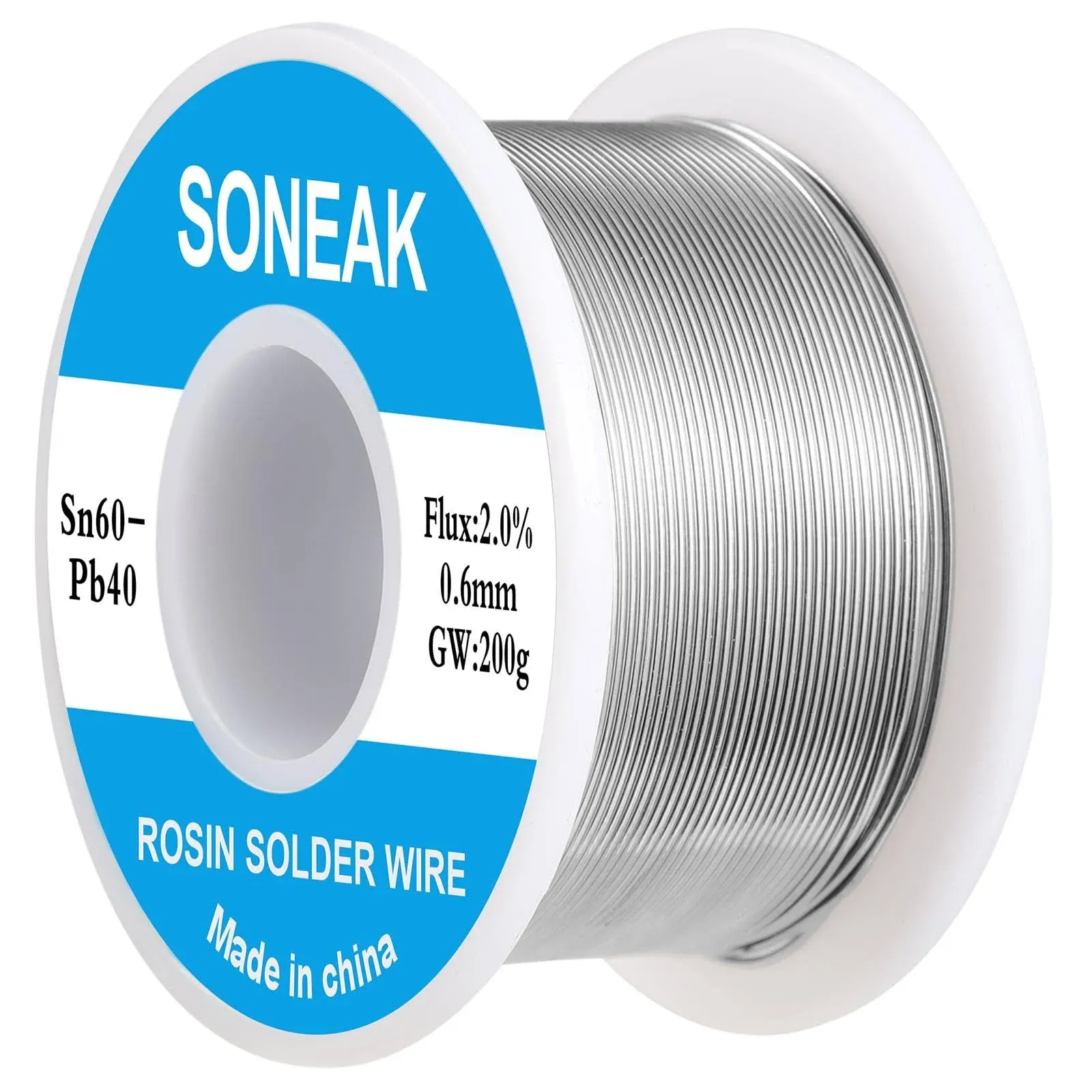 SONEAK 60/40 Tin Lead Solder with Rosin Core for Electrical Soldering (0.6mm 200g) SN-6200