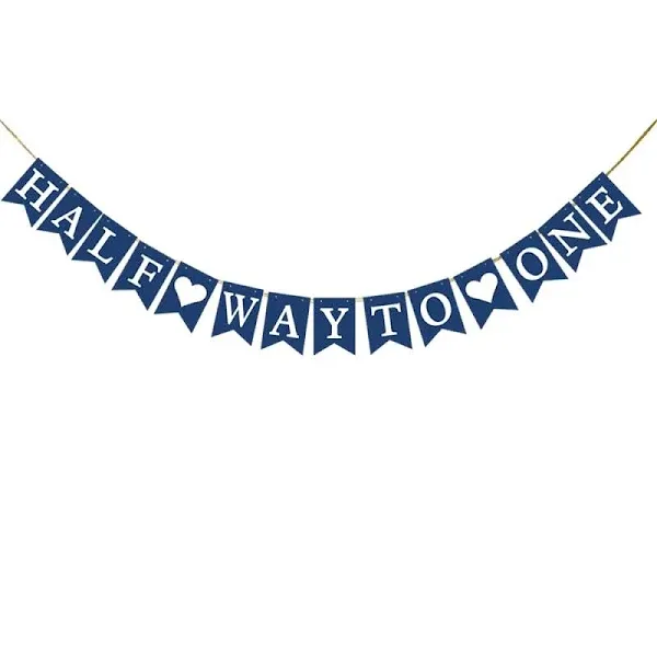 KUNGOON Half Way To One Banner in Navy blue and White,Funny 1/2 Birthday Party Supplies,6 Months/Pregnant/Baby Shower Birthday Party Decorations.(blue)