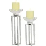 Deco 79 Glam Stainless Steel Solid Candle Holder, Set of 2 10&quot;, 13&quot;H, Silver