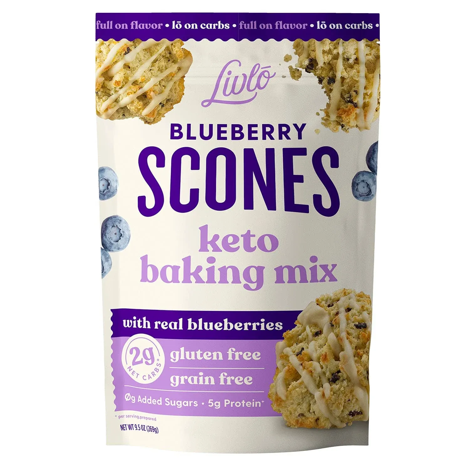 LIVLO Blueberry Scone Keto Baking Mix - Low CARB Snack - 2G NET Carbs - Fast, Easy and Delicious Keto Friendly Food - 10 Servings