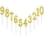 10 Pieces Birthday Candles Cake Numeral Candles Number 0-9 Glitter Cake Topper Decoration for Party, Wedding, Bottle Service, Night Club,Kids,Adults (Gold)