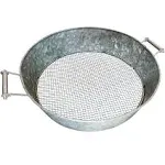 Benjara Round Galvanized Steel Compost Sifter with Wire Mesh Design Base -Antique Silver