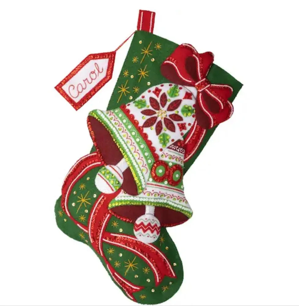 Bucilla, Poinsettia Bells, Felt Applique 18" Stocking Making Kit, Perfect for DIY Arts and Crafts, 89595E