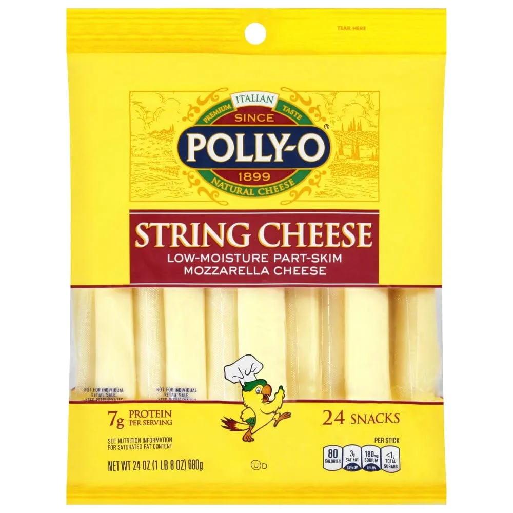 Polly O String Cheese, Mozzarella - 24 snacks, 24 oz