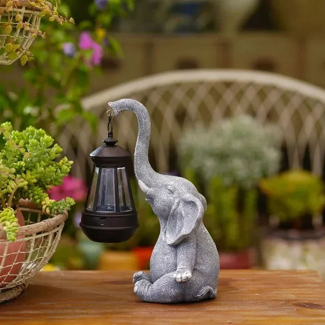 Holloyiver Outdoor Elephant Garden Statue,10 inch Resin with Solar Light Garden Decor Outdoor Figurines Lawn Garden Elephant Statue for Patio, Balcony, Yard, Lawn Ornament