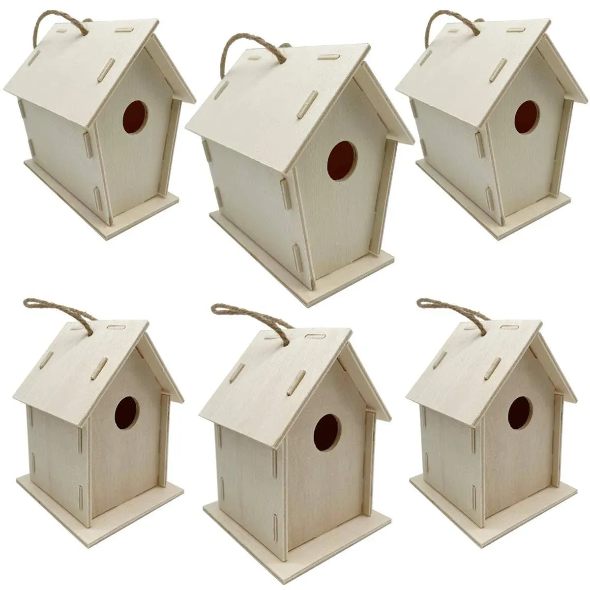 12pcs Unfinished Wood Birdhouses DIY Wooden Bird House for Crafts and Kids Arts Unpainted Bird House to Paint