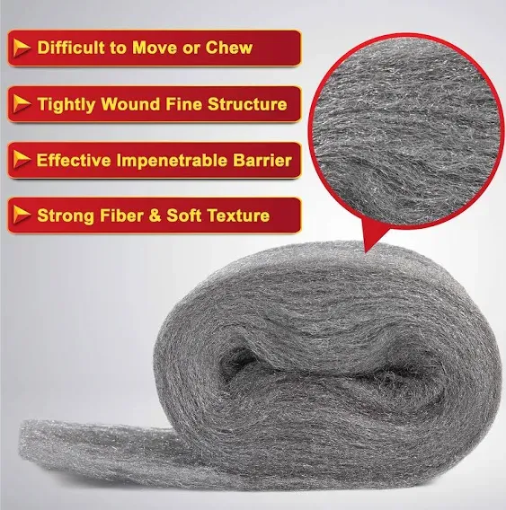 MAPORCH Steel Wool for Mice Control - 3 Pack, 3.2" x7.5 ft Wool, Gap Filler for Home & Garage, DIY Bundle with Gloves & Scissors