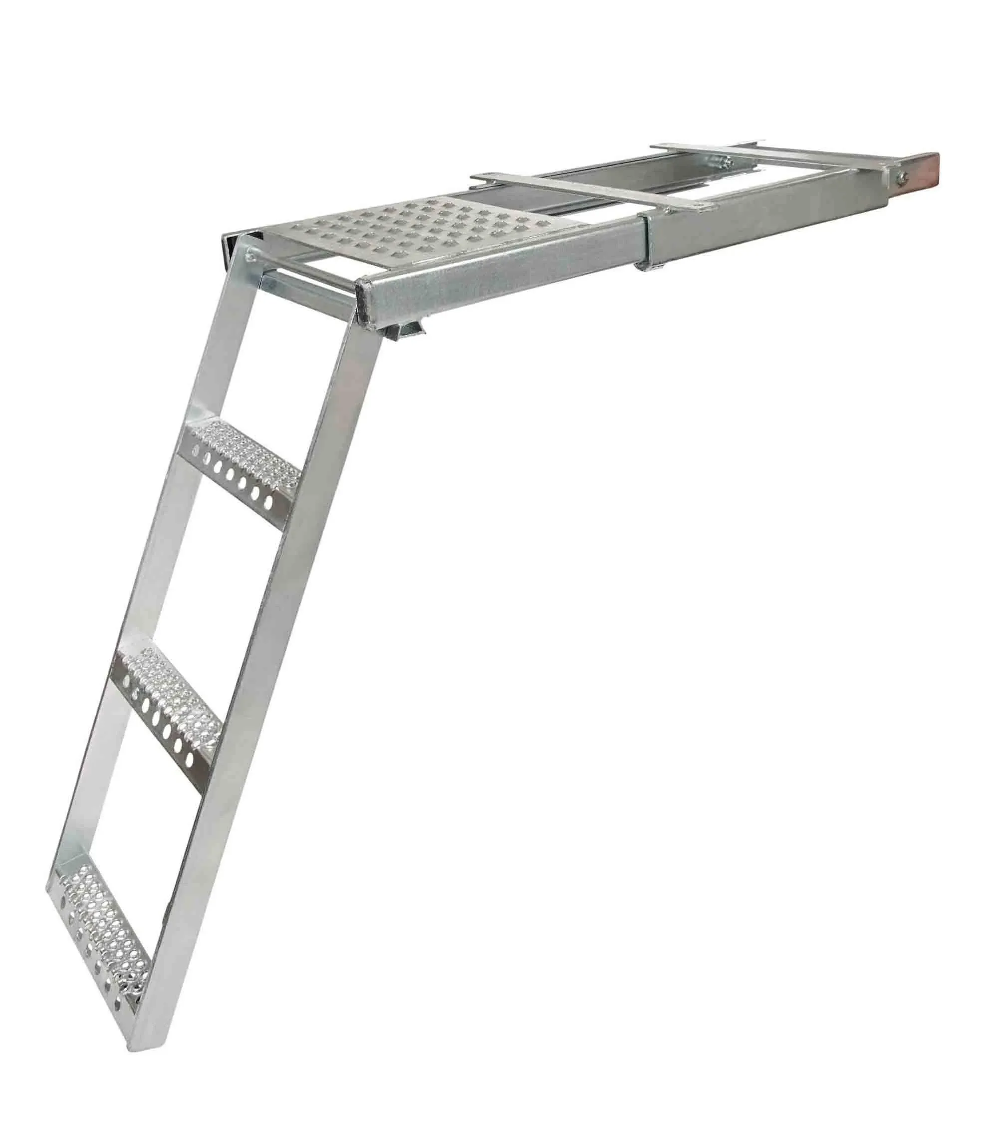 Mytee Products 3 Rung Pull-Out Trailer Step Ladder with Standing Platform Folding Truck Step Galvanized Steel for Use with Trucks, Trailers and RV's