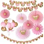 38pcs Minnie Mouse Party Supplies Decoration, Pink and Gold Minnie Paper Fans,Minnie Mouse Garland, Minnie Happy Birthday Banner,Balloons for Girls 1st 2nd 3rd Birthday Decorations