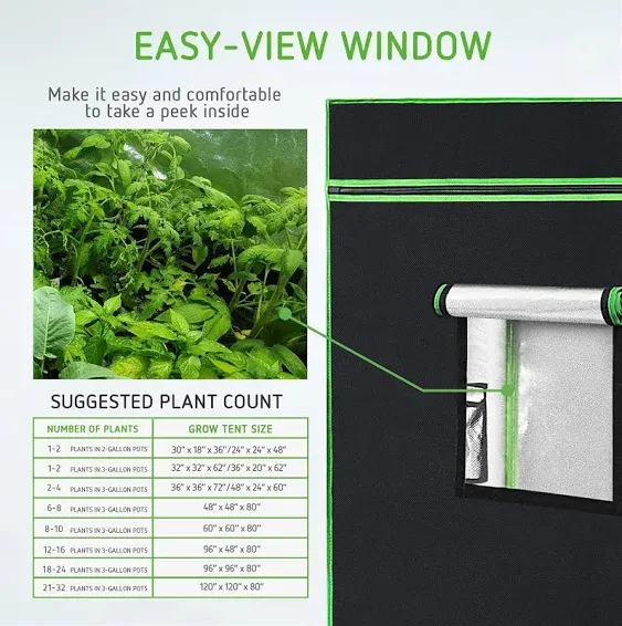 VIVOSUN S276 32x32x63 Grow Tent High Reflective Mylar with Observation Window and Floor Tray for Hydroponics Indoor Plant