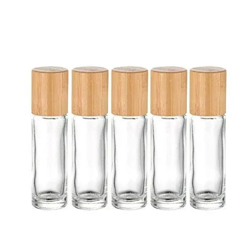 USRommaner 5 Pack 10ml Bamboo Roller Bottle for Essential Oils,Empty Clear Glass ...