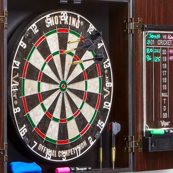 Viper Vault Deluxe Dartboard Cabinet with Shot King Sisal Dartboard & Illumiscore Scoreboard