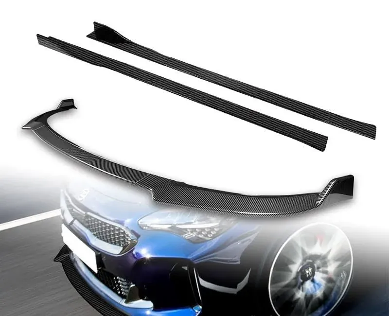 Q1-TECH, 9-Piece Front Bumper Lip & Side Skirt Extensions Diffuser compatible 2018 2019 2020 2021 Kia Stinger, Front Bumper Lip Spoiler Air Chin Body Splitter ABS, Painted Glossy Carbon Fiber