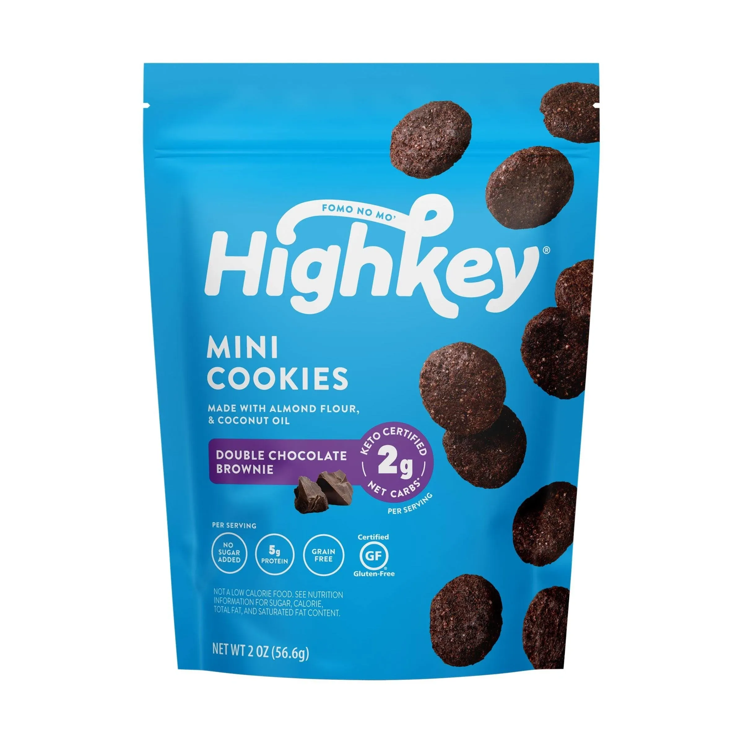 HighKey No Sugar Added, Keto Friendly, Grain & Gluten Free Double Chocolate Brownie Mini Cookies, 2g Net Carbs, 3oz