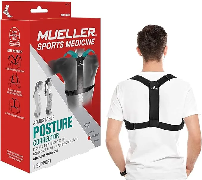 Mueller Sports Medicine Adjustable Posture Support, Black, Unisex, One Size Fits Most,