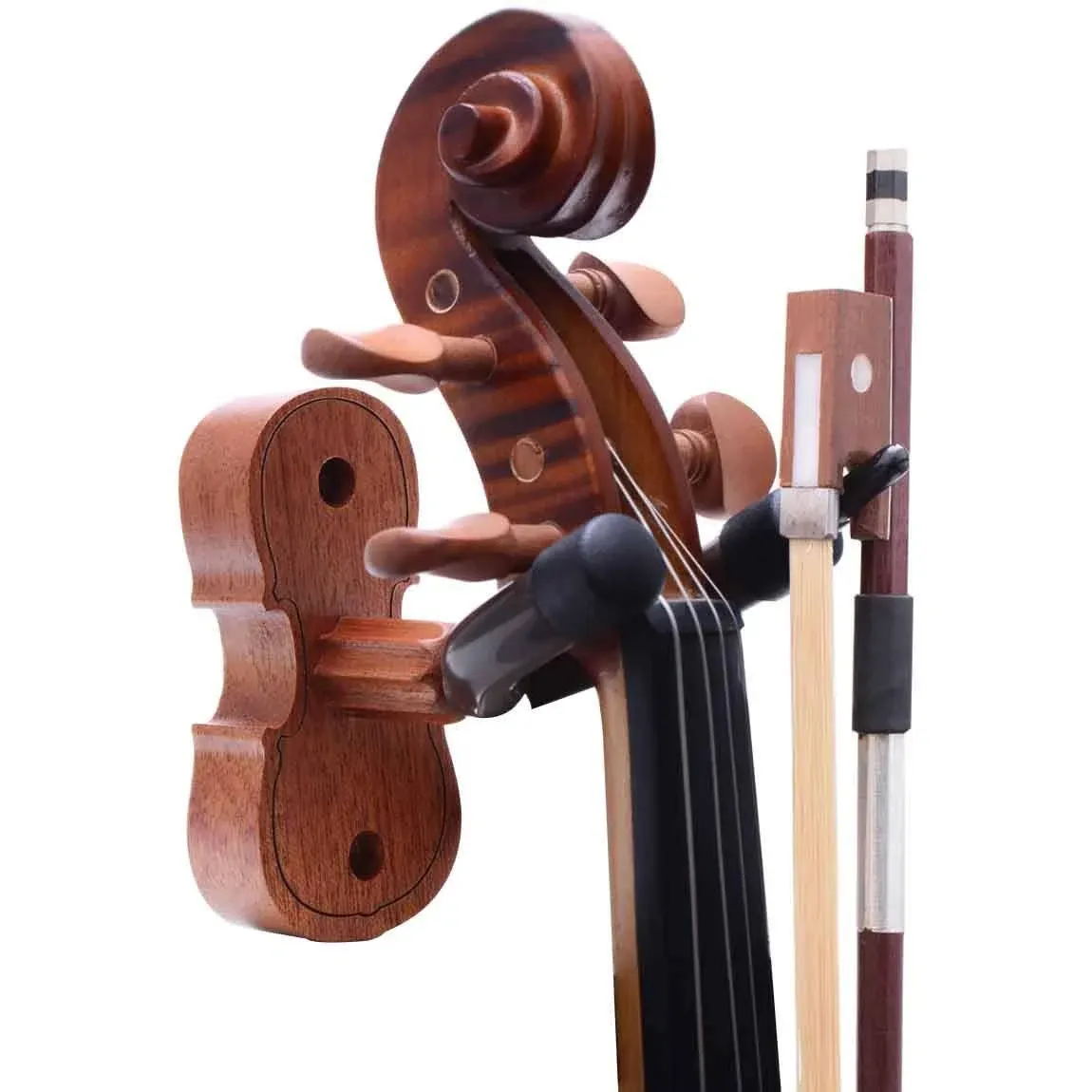 Violin Wall Mount Violin Hanger Mahogany Violin Viola Stand with Bow Hook