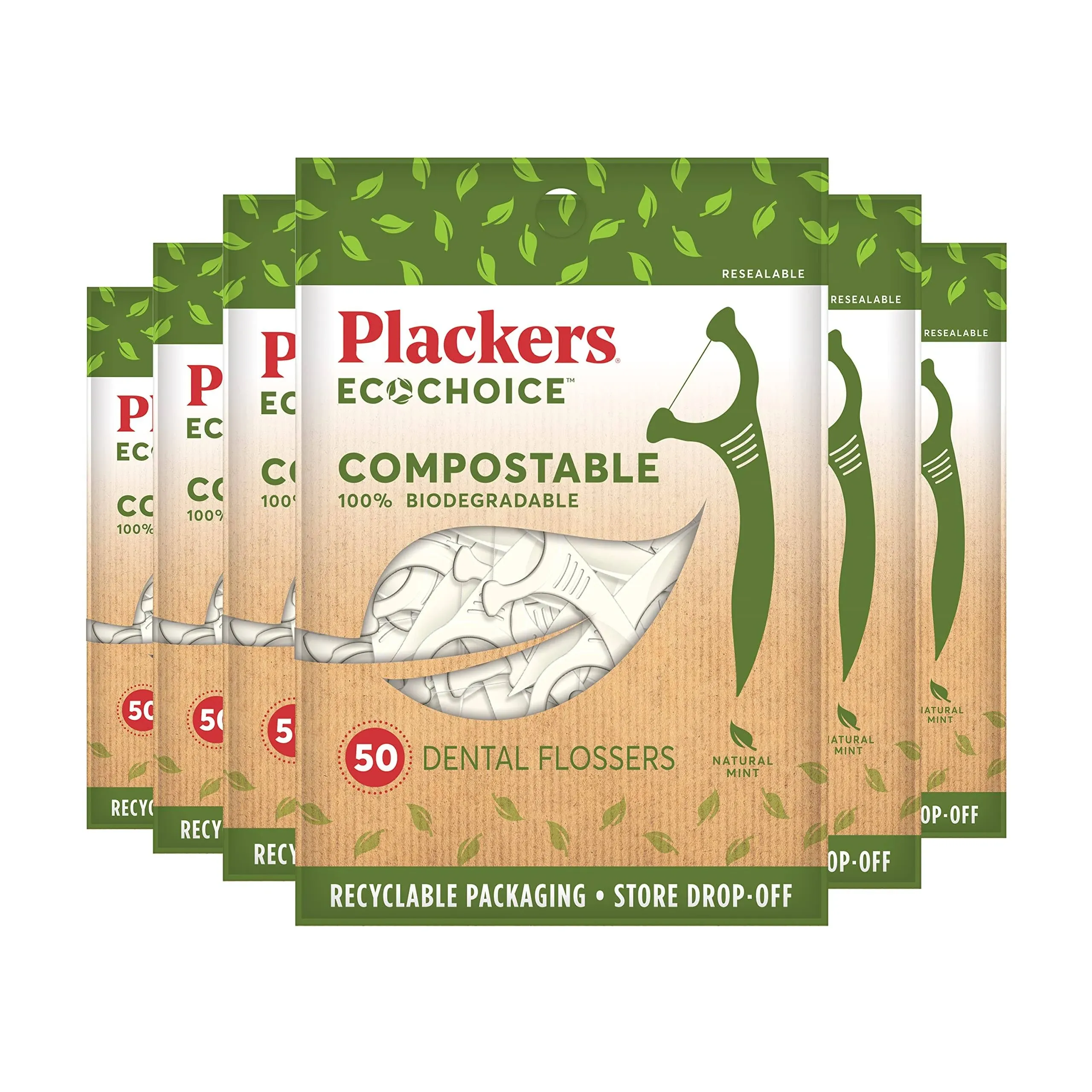 Plackers EcoChoice Compostable Dental Flossers, Sustainably Sourced, BPA Free ...