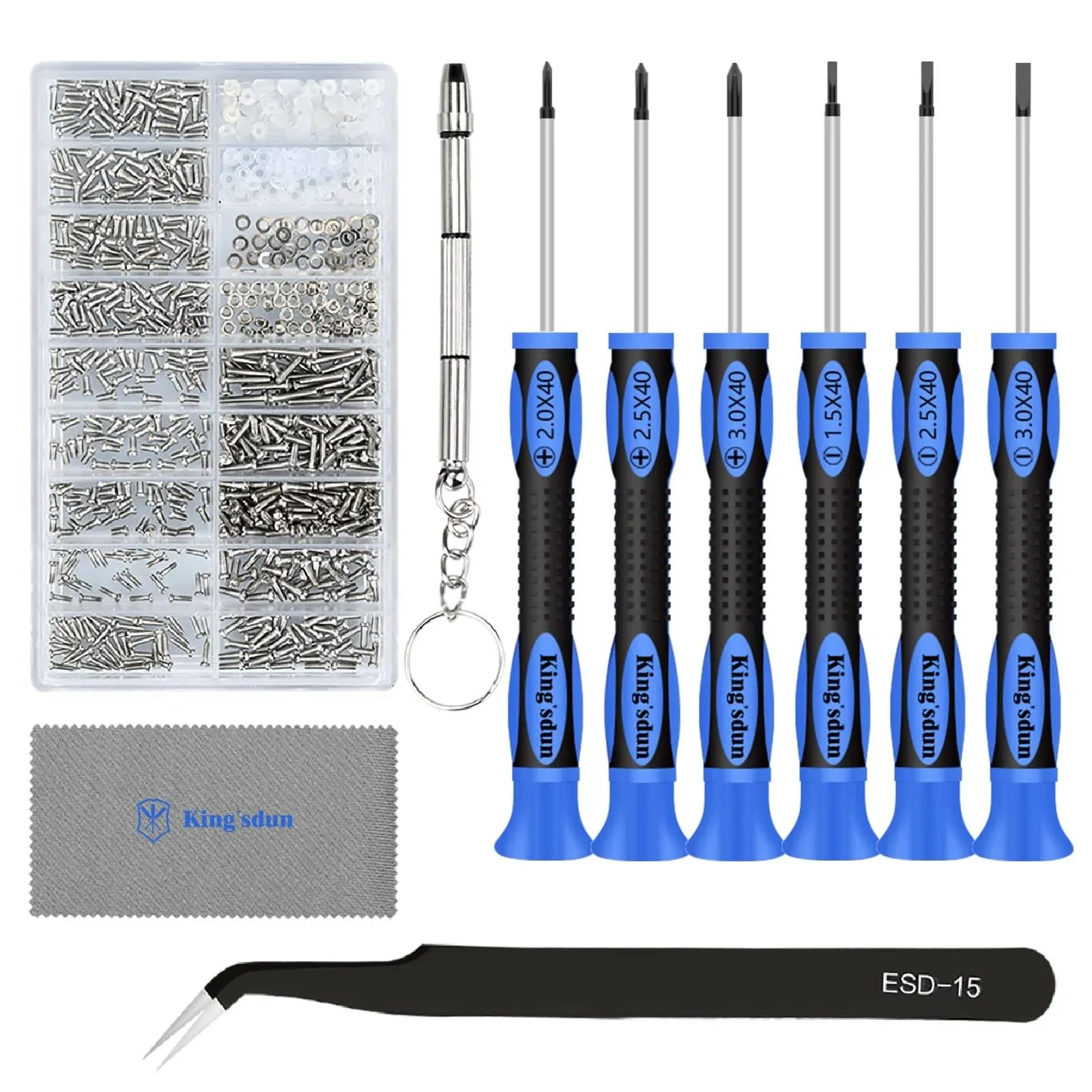 Eyeglass Repair Kits, Kingsdun Eye Glasses Repairing Kit with Precision Screwdriver Set & 1200PCS Screws, Curved Tweezers for Eyeglass, Sunglasses, Spectacles & Watch Clock Repair Tool