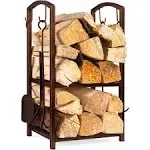 5-Piece Indoor Outdoor Wrought Iron Firewood Log Storage...