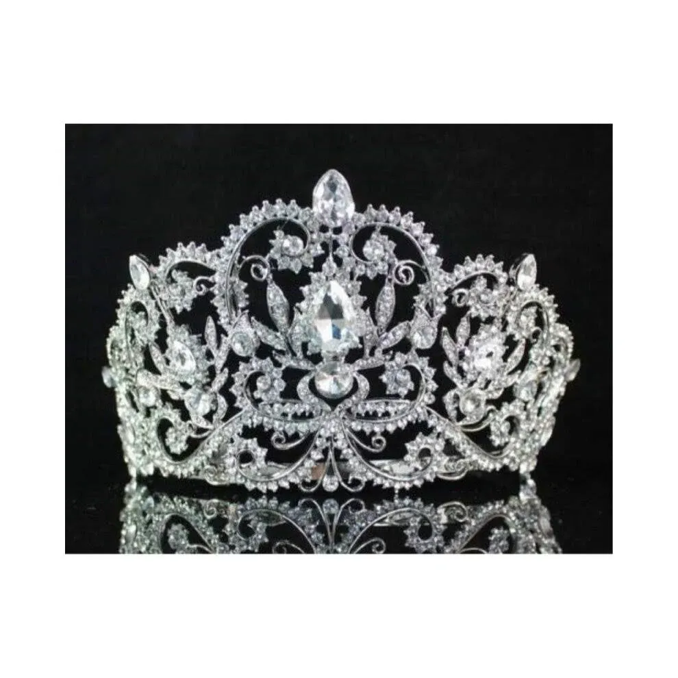 VICTORIAN CLEAR RHINESTONE CRYSTAL TIARA W/ HAIR COMBS BRIDAL PROM PAGEANT T1505