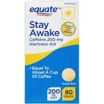 Equate Stay Awake Caffeine Alertness Aid 200 mg 80 ct Tablets