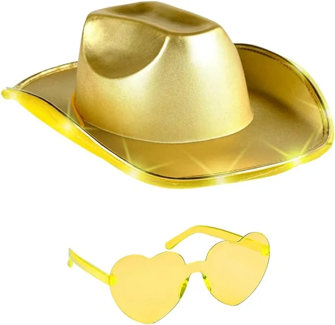 Funcredible Light Up Cowboy Hat and Glasses - Holographic Led Cowboy Hats for Women - Space Cowgirl Costume Outfit